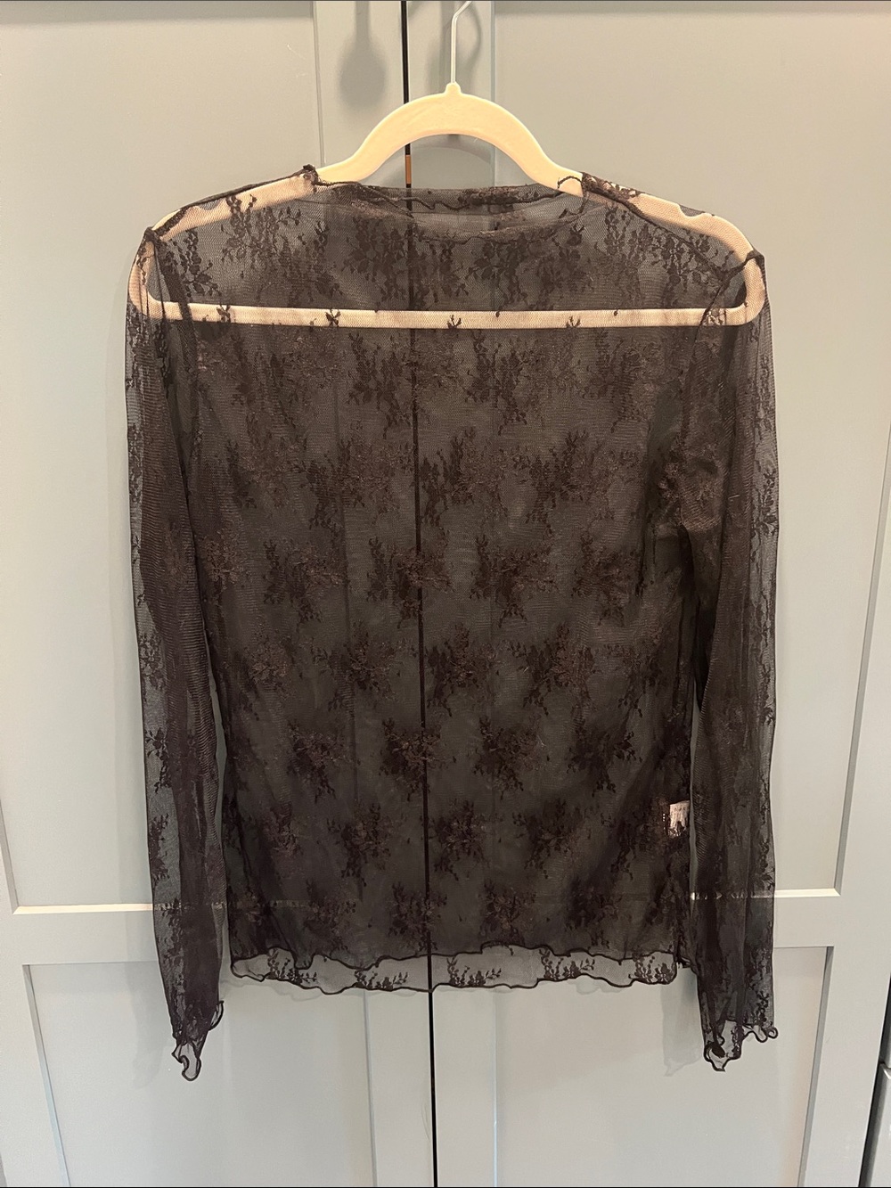 Sheer Long-Sleeve Lace Top - Black